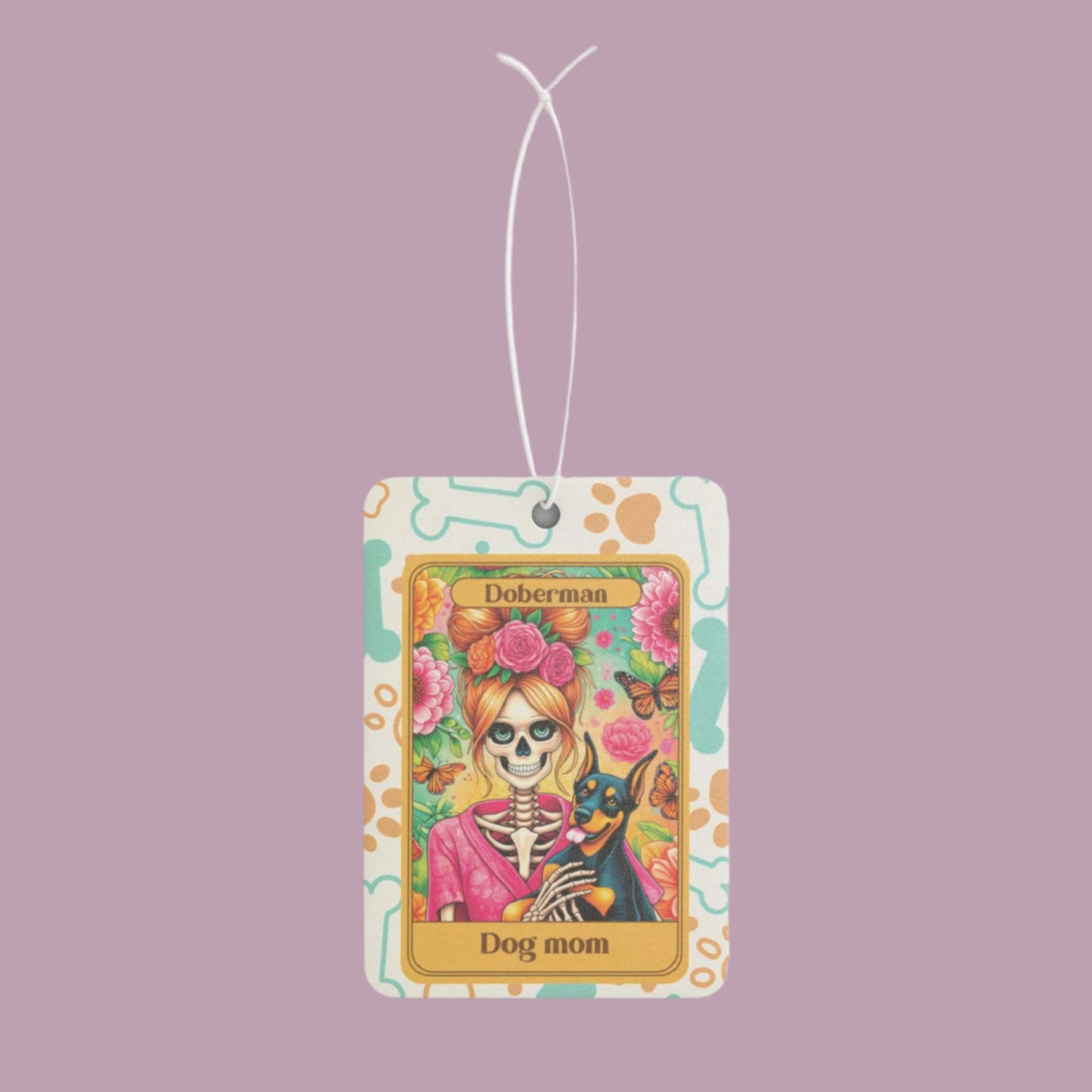 Car Air Freshener - Halloween Skeleton Tarot Card, Dog Mom, Doberman