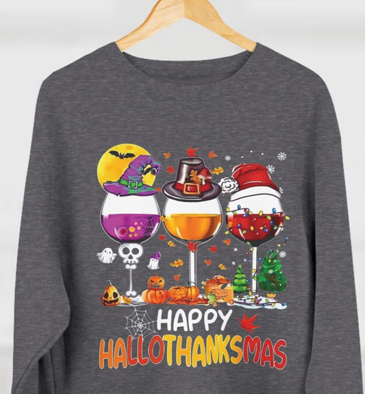 Happy HalloThanksMas Wine - Holiday Sweatshirt