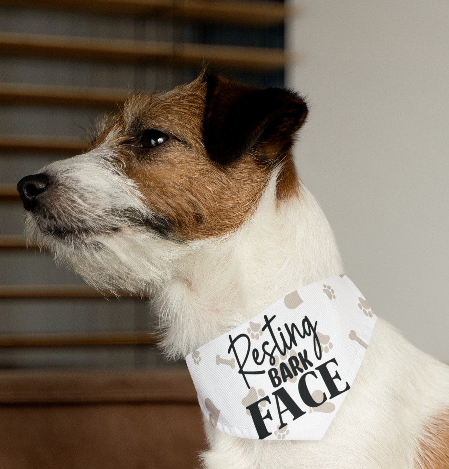 Funny Dog Bandana Collar - Resting Bark Face with bones & hearts print