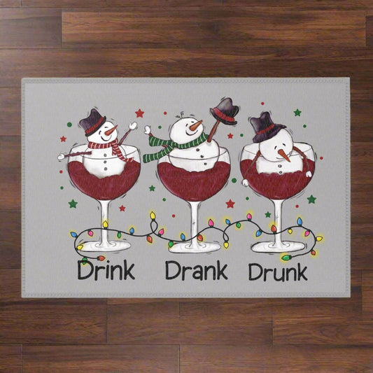 Funny Holiday Wine Snowmen. Drink, Drank, Drunk, Area Rug