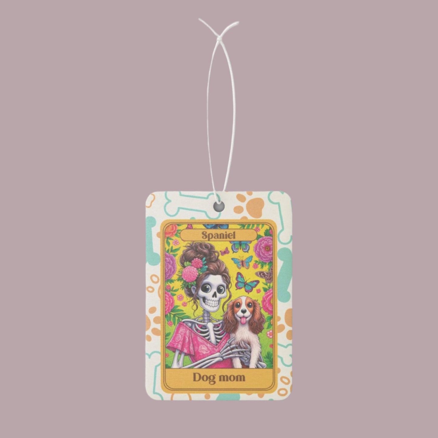 Car Air Freshener - Halloween Skeleton Tarot Card, Dog Mom, Spaniel