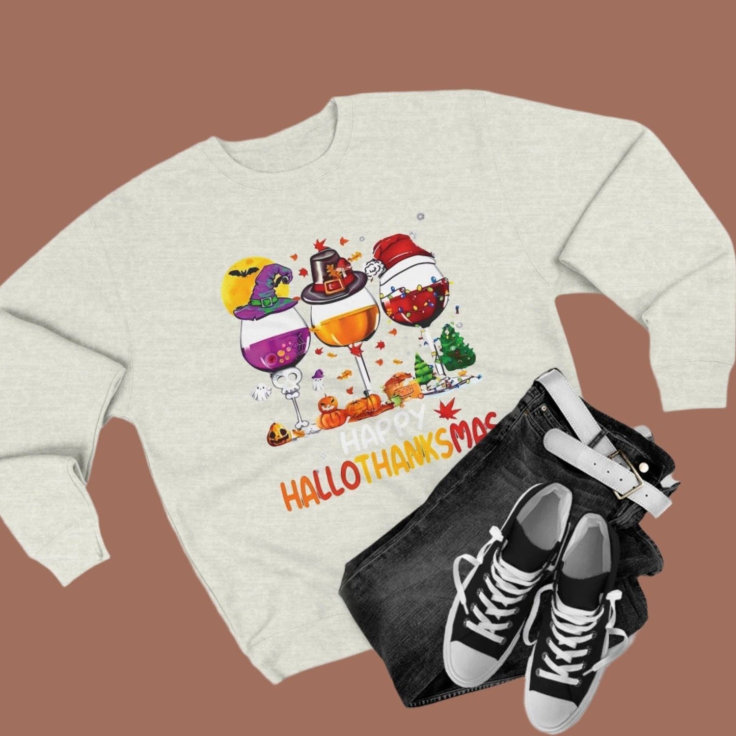 Happy HalloThanksMas Wine - Holiday Sweatshirt