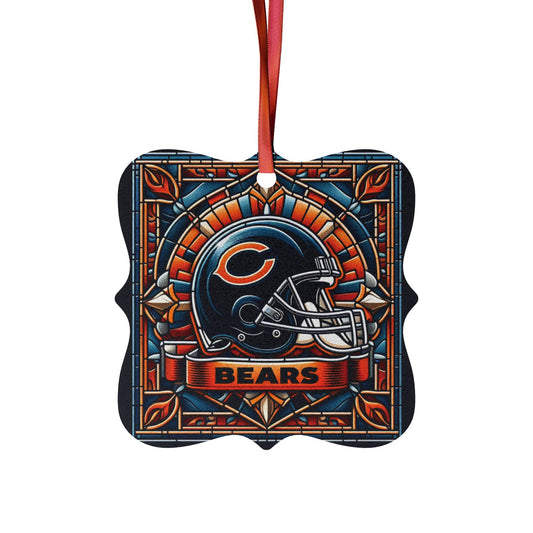 Chicago Bears Festive Stained Glass - Holiday Aluminum Tree Ornaments (1pc, 5pcs)