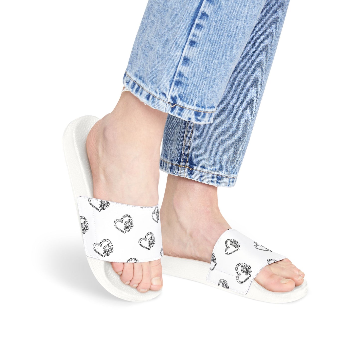 Women's Removable-Strap Sandals - Celestial and Black & White Heart Shaped Paw prints