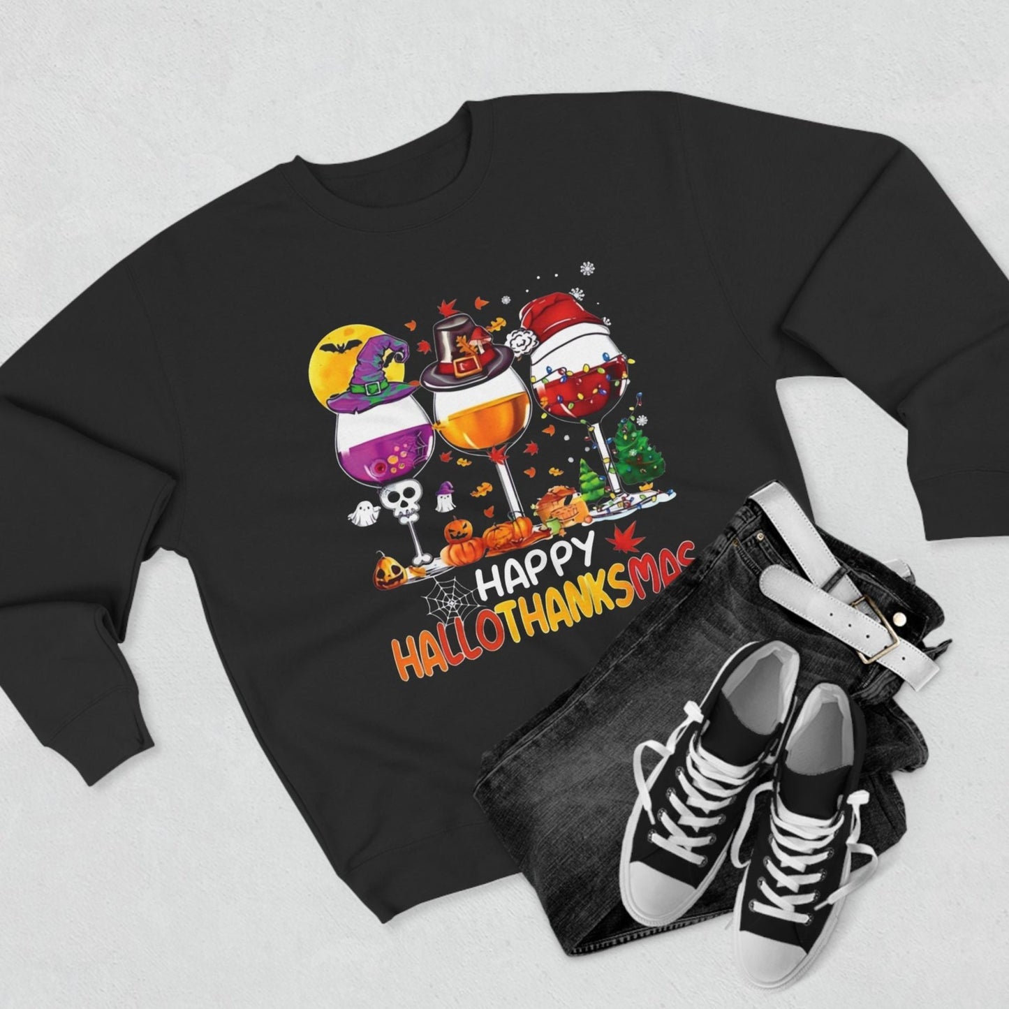 Happy HalloThanksMas Wine - Holiday Sweatshirt