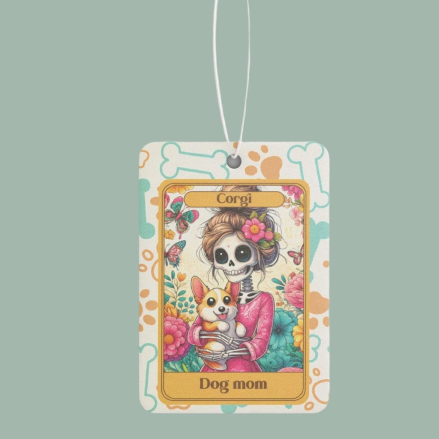 Car Air Freshener - Halloween Skeleton Tarot Card,  Dog Mom, Corgi