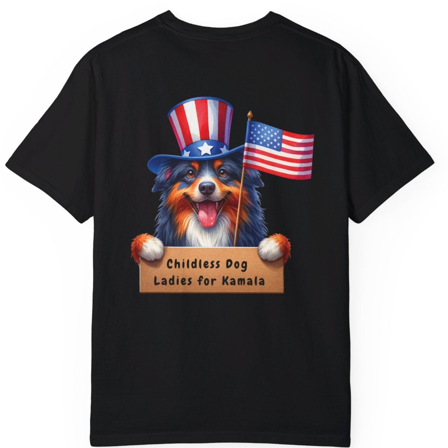 Double-sided Childless Dog Ladies for Kamala with American Flag & Vote - 2024 Election T-shirt