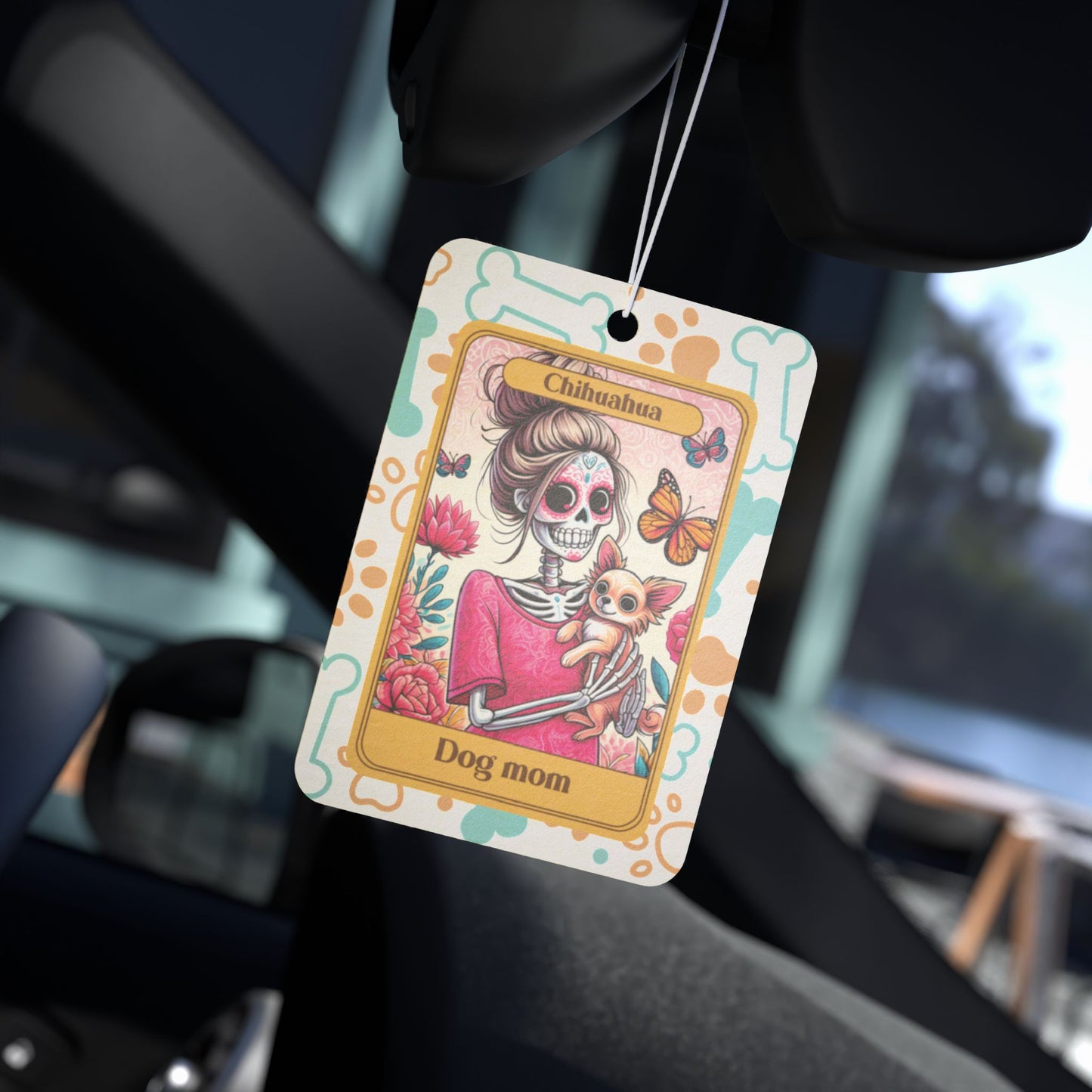 Car Air Freshener - Halloween Skeleton Tarot Card,  Dog Mom, Chihuahua