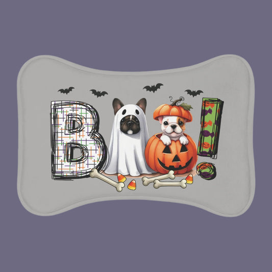 Dog Feeding Mats - Bone Shaped, Halloween, Fall, Boo, Puppy Paws Pumpkin