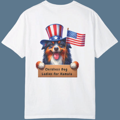 Double-sided Childless Dog Ladies for Kamala with American Flag & Vote - 2024 Election T-shirt