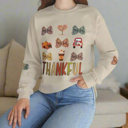 Thankful Coquette Bow - Fall themed Sweatshirt