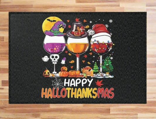 Happy HalloThanksMas Wine - Holiday Area Rug