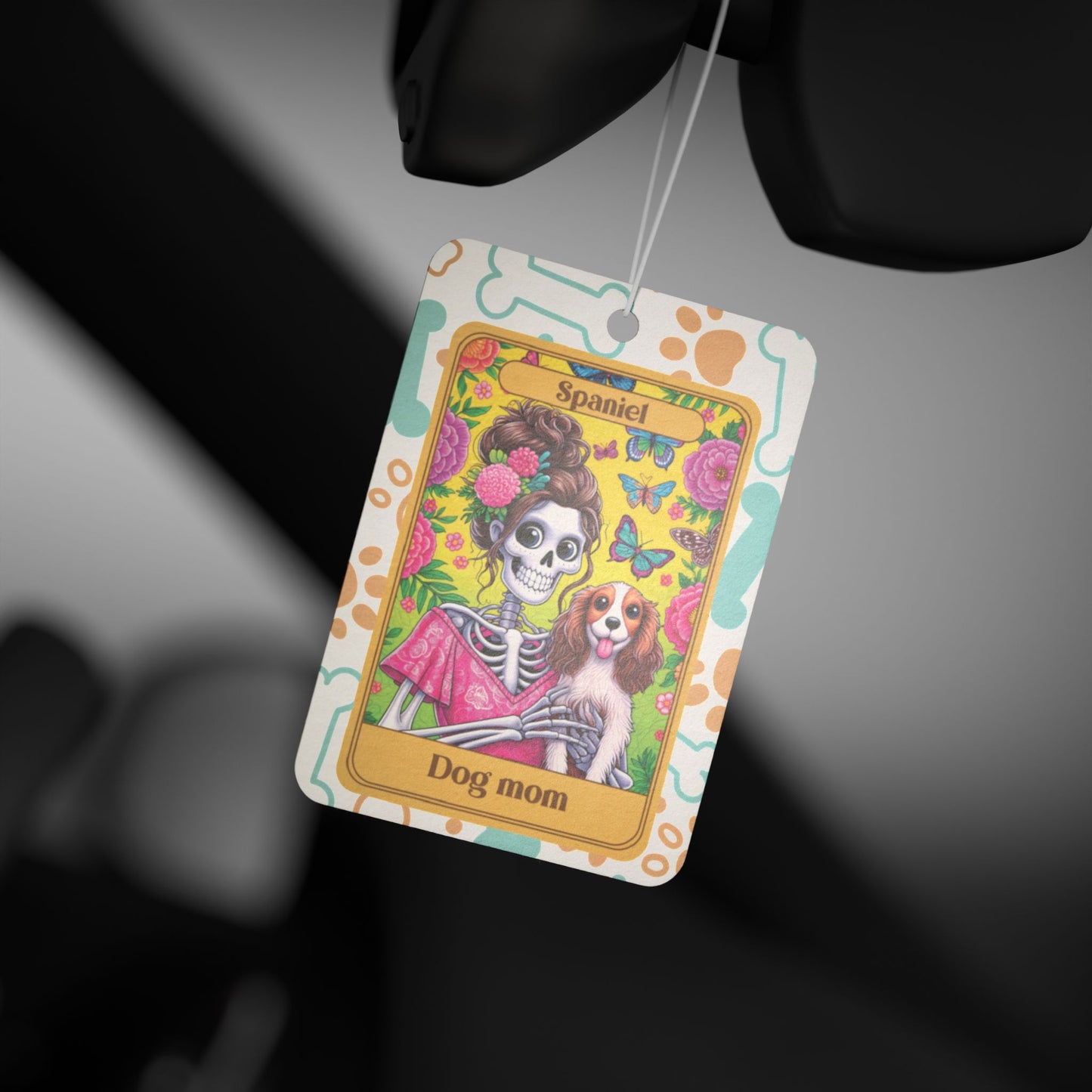 Car Air Freshener - Halloween Skeleton Tarot Card, Dog Mom, Spaniel