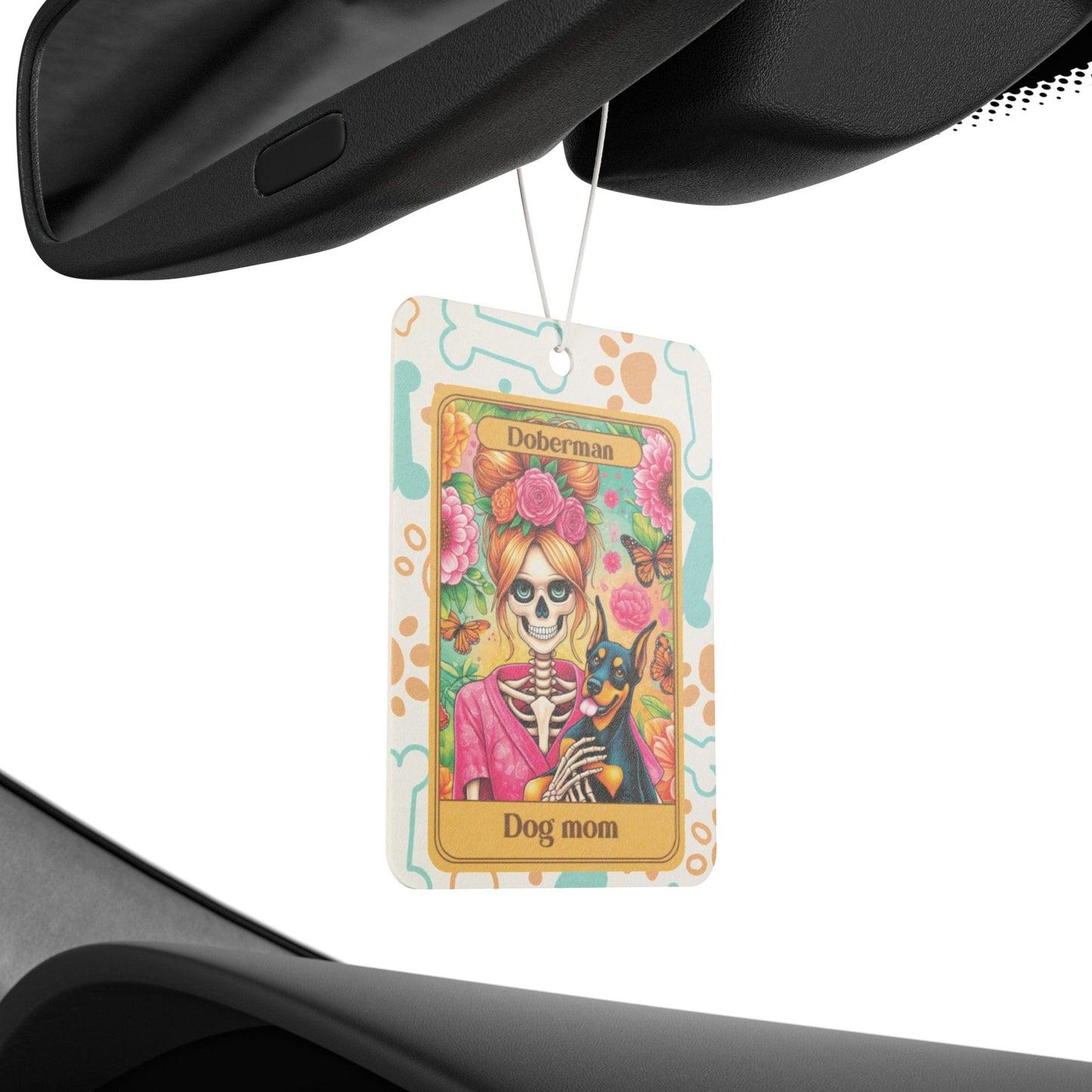 Car Air Freshener - Halloween Skeleton Tarot Card, Dog Mom, Doberman