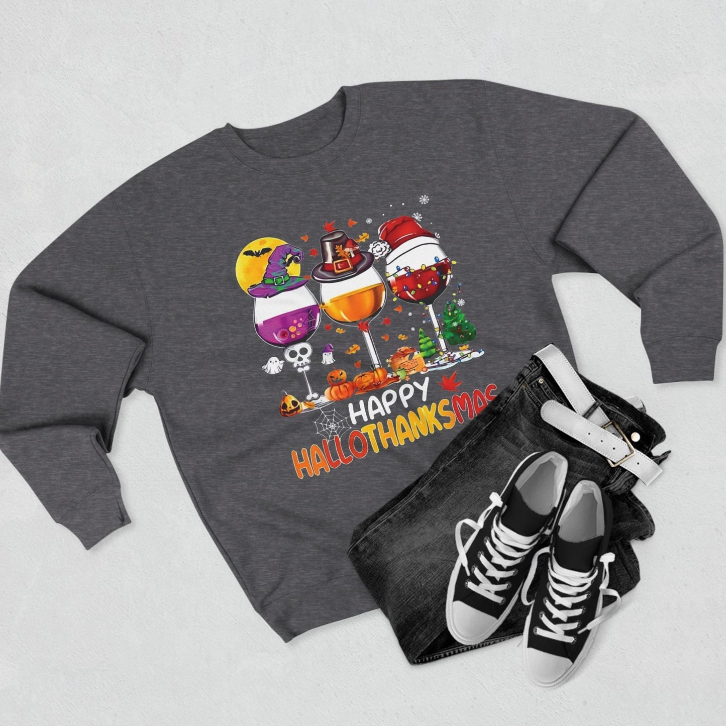 Happy HalloThanksMas Wine - Holiday Sweatshirt