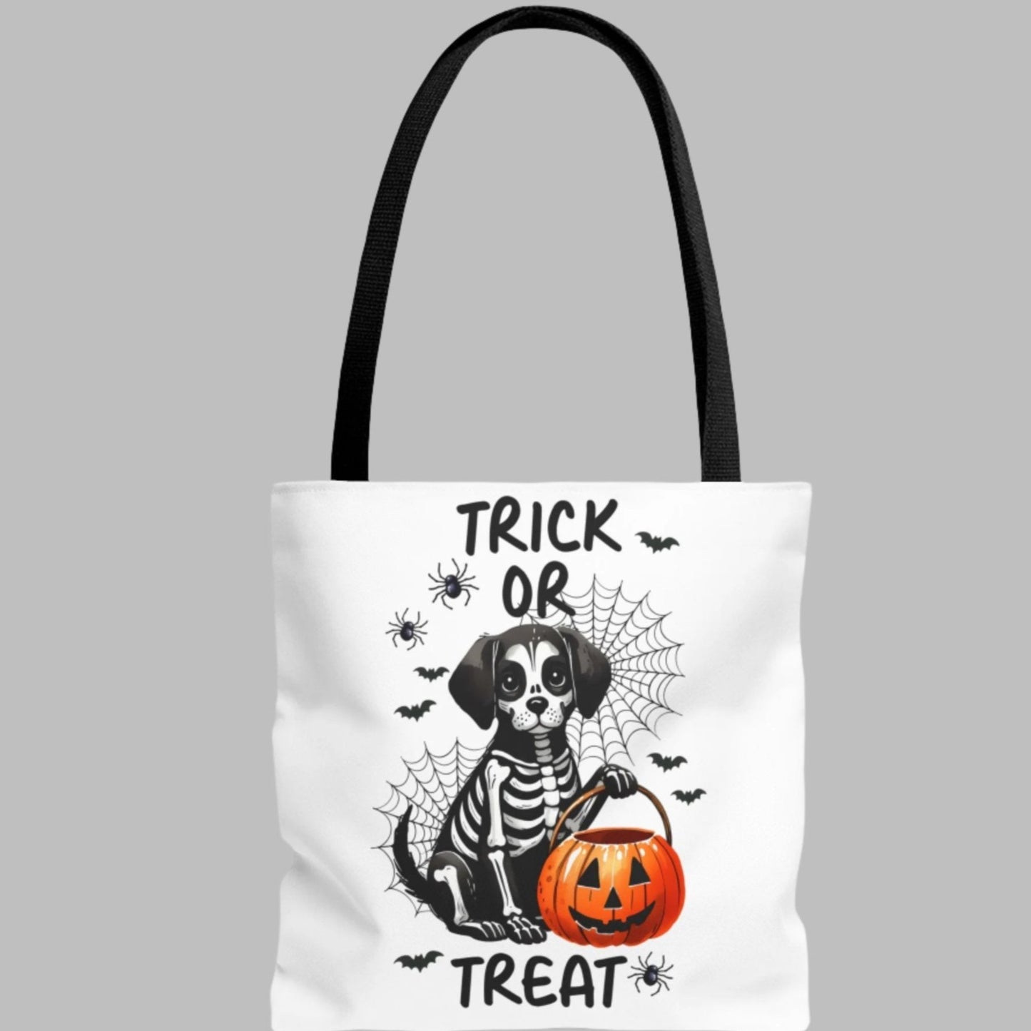 Trick or Treat Halloween Bag with Dog Skeleton & Pumpkin - Tote Bag