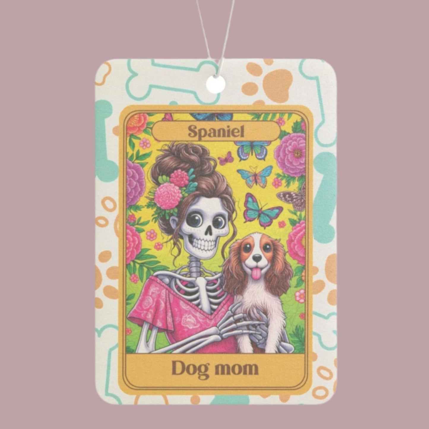 Car Air Freshener - Halloween Skeleton Tarot Card, Dog Mom, Spaniel