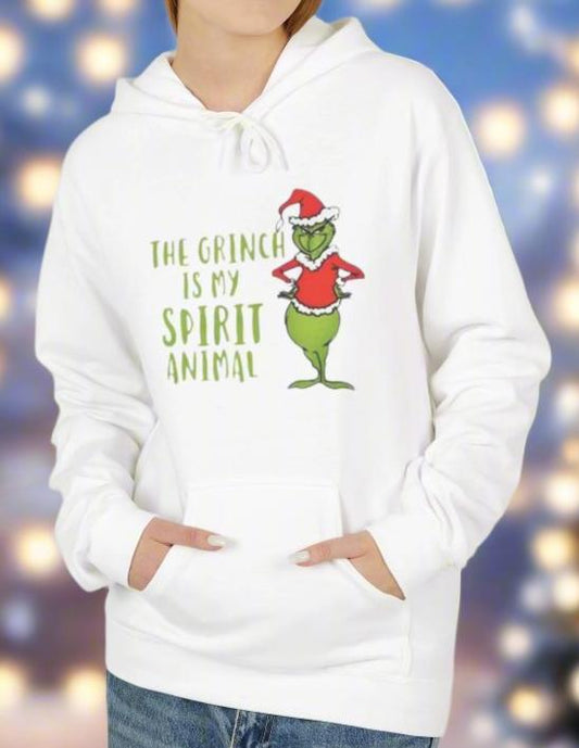 Grinch Is My Spirit Animal. In My Grinch Era - Front & Back Holiday Fleece Hooded Sweatshirt