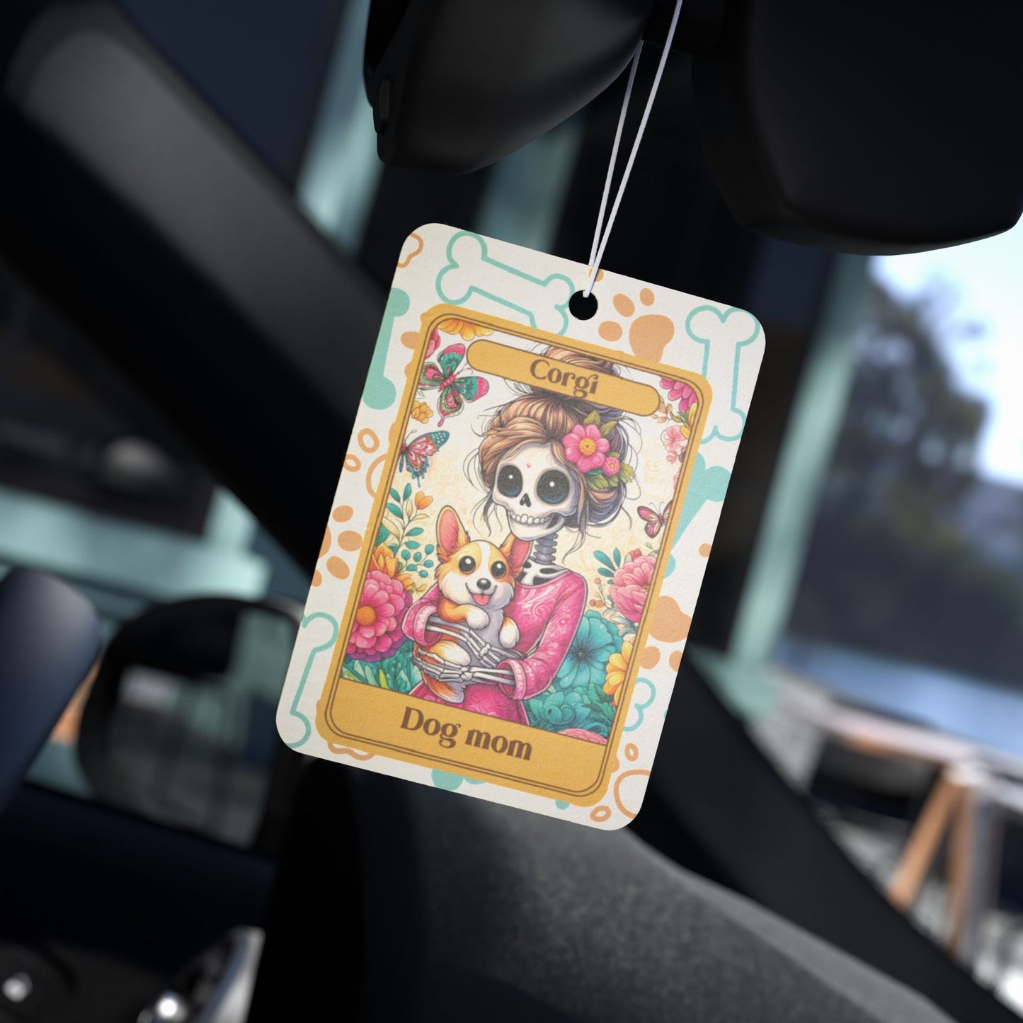 Car Air Freshener - Halloween Skeleton Tarot Card,  Dog Mom, Corgi