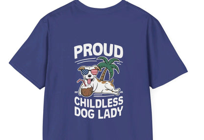 Double-Sided Women's T-shirt - Proud Childless Dog Lady, 2024 U.S. Presidential Election Vote American Flag T-shirt