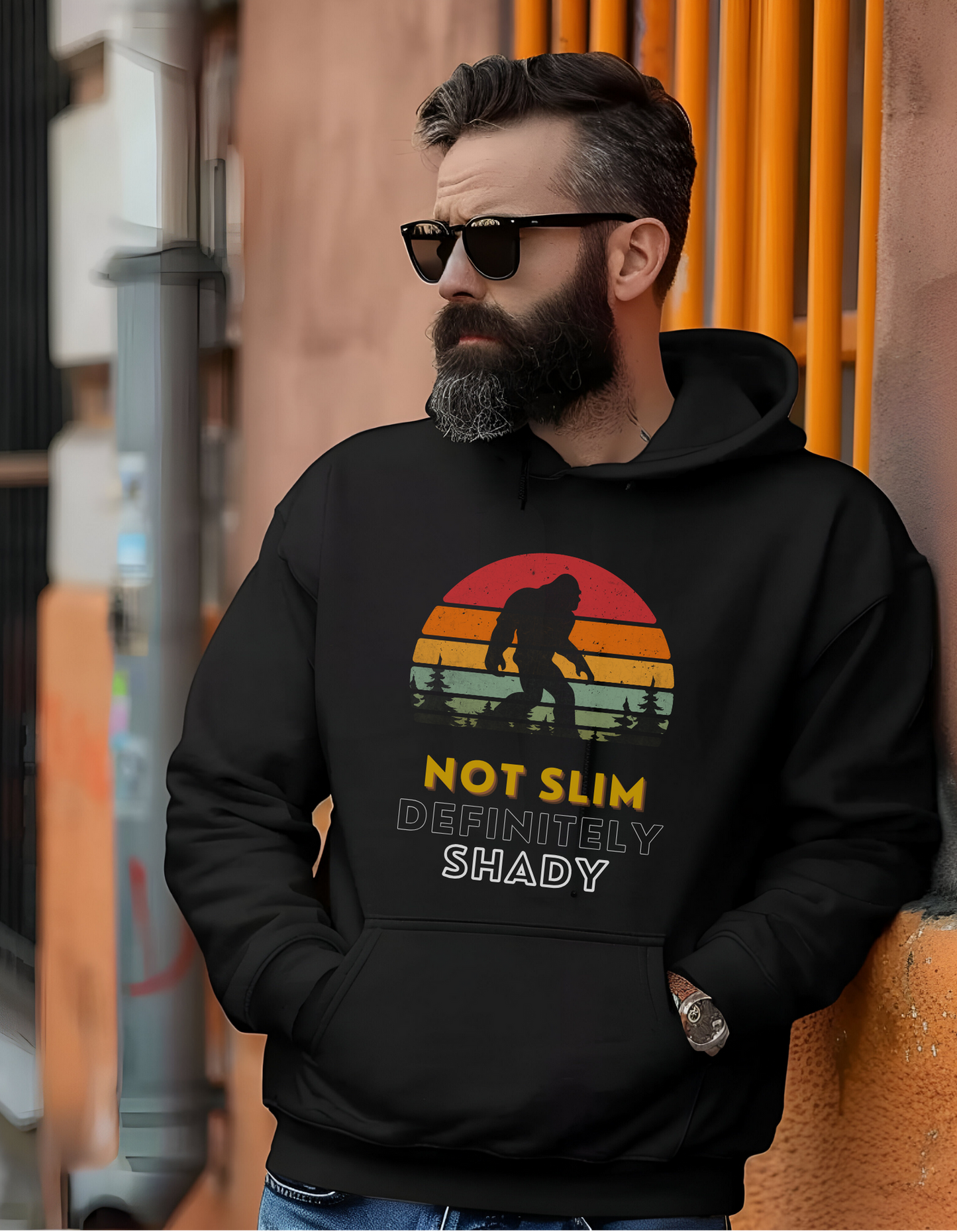 Not Slim Definitely Shady Bigfoot/Sasquatch Retro Sunset Hoodie