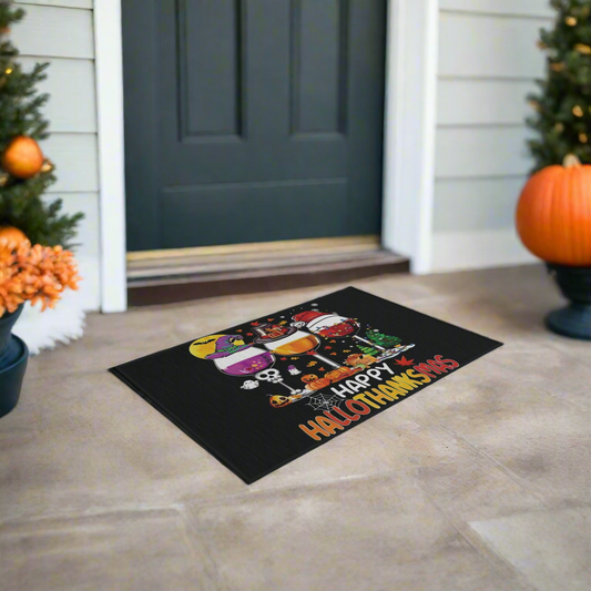 Happy HalloThanksMas Wine - Holiday Outdoor Door Rug