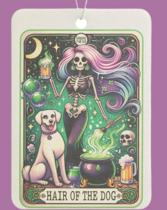 Car Air Freshener - Spooky Halloween Skeleton Tarot Card, Hair of the Dog