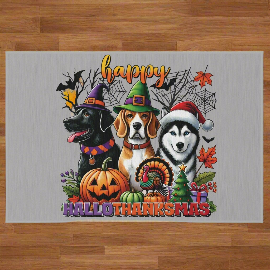 Happy HalloThanksMas Dogs - Holiday Outdoor Door Rug