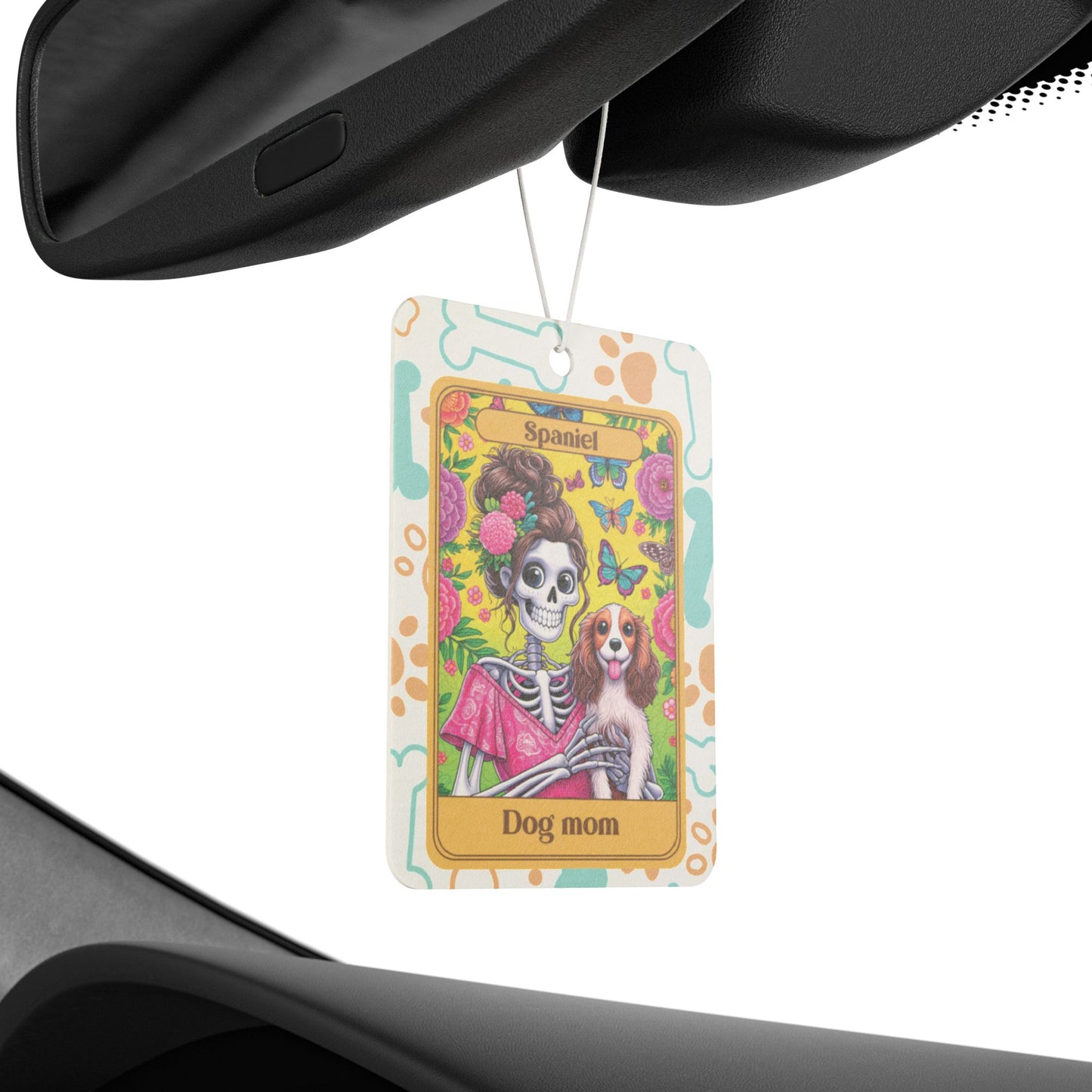 Car Air Freshener - Halloween Skeleton Tarot Card, Dog Mom, Spaniel