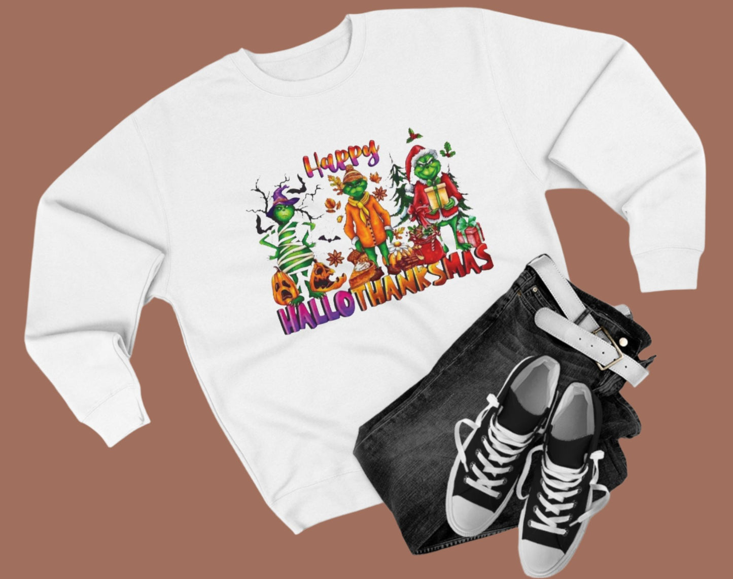 Happy HalloThanksMas Grinchy - Holiday Sweatshirt