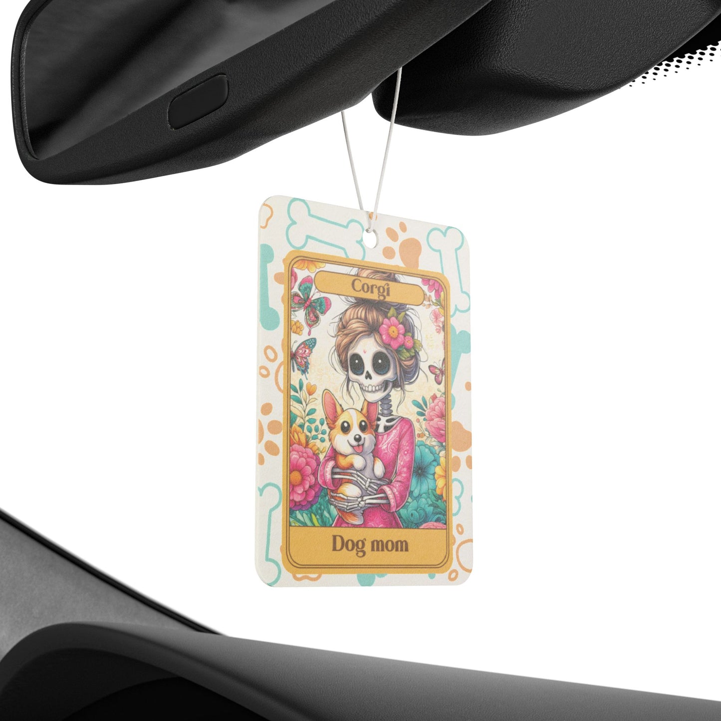 Car Air Freshener - Halloween Skeleton Tarot Card,  Dog Mom, Corgi