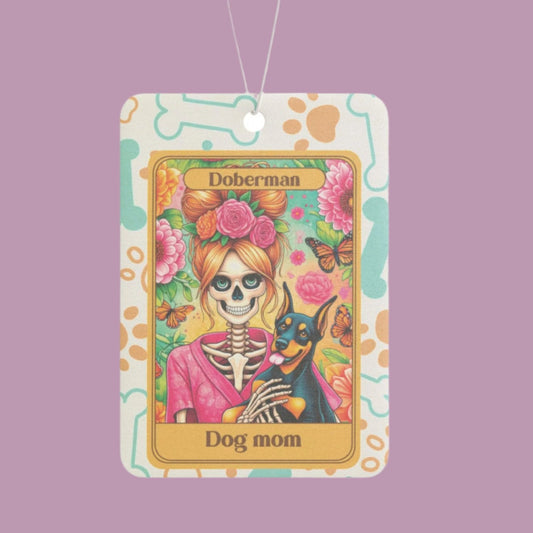 Car Air Freshener - Halloween Skeleton Tarot Card, Dog Mom, Doberman