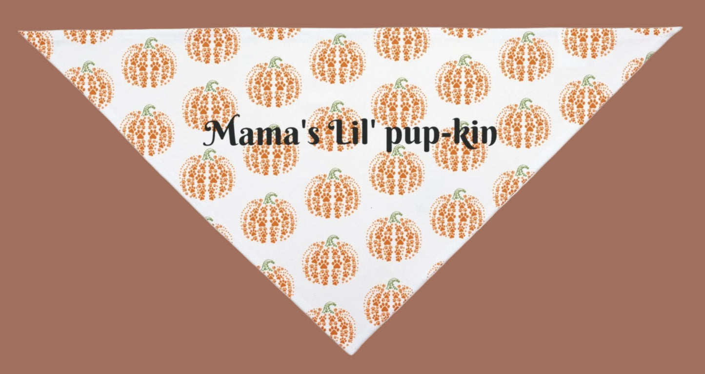 Dog Bandana - Mama's Lil' Pup-kin - Fall Festive Paw Print Pumpkin Pet Bandana