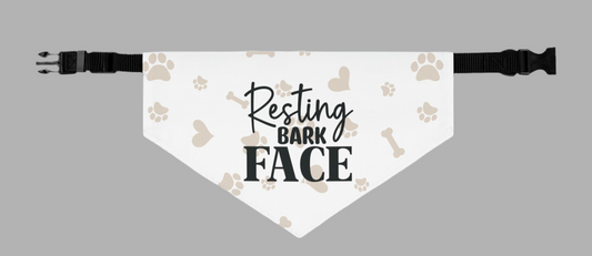 Funny Dog Bandana Collar - Resting Bark Face with bones & hearts print